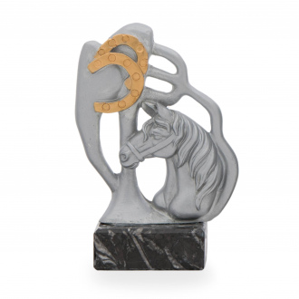 Trofej luxusní se symbolem jezdectví, výška 17,5 cm, stříbrná/zlatá