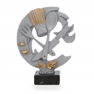 Trofej luxusní se symbolem gastronomie, výška 25 cm, stříbrná/zlatá