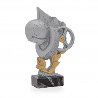 Trofej luxusní se symbolem motorismu, výška 23  cm, stříbrná/zlatá