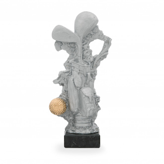 Trofej luxusní se symbolem golfu, výška 30 cm, stříbrná/zlatá