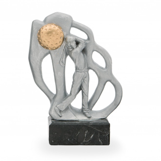 Trofej luxusní se symbolem golfu, výška 17,5 cm, stříbrná/zlatá