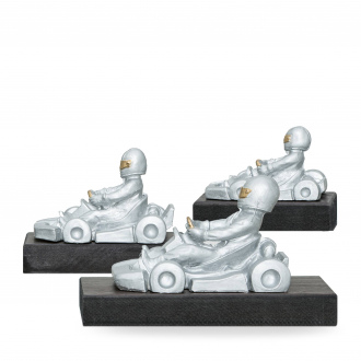 Trofej luxusní se symbolem motorismu, výška 12 cm, stříbrná/zlatá