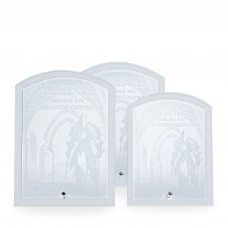 Skleněná plaketa s laserovým gravírováním, 120x155 mm