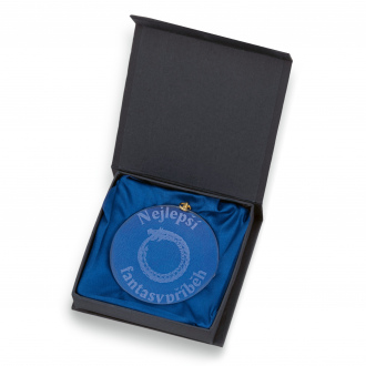 Skleněná medaile prům. 70 mm, včetně krabičky