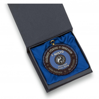 Skleněná medaile prům. 70 mm, včetně krabičky