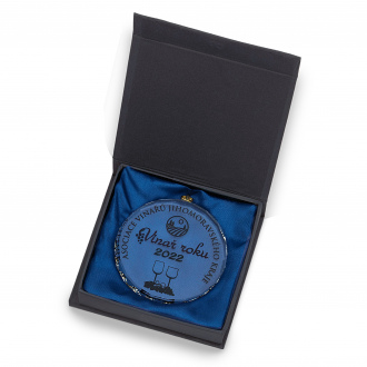 Skleněná medaile prům. 70 mm, včetně krabičky