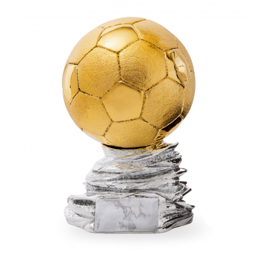 Luxusní fotbalová trofej - míč, výška 31 cm, zlatá/stříbrná