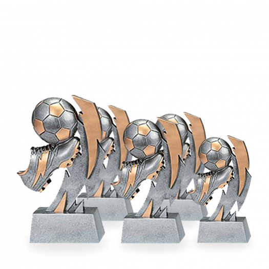 Trofej fotbal - kopačka + míč, výška 12 cm, stříbrná/zlatá