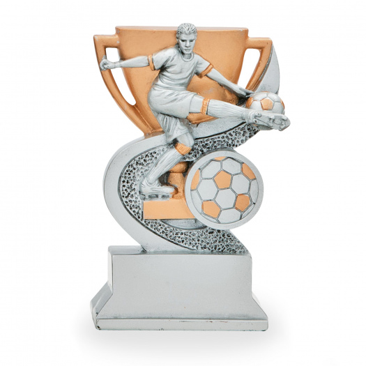 Trofej s fotbalovou tématikou, výška 12 cm, zlatá/stříbrná