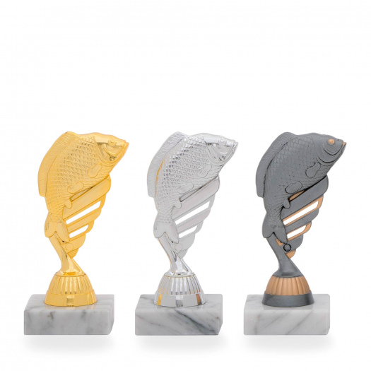 Trofej se symbolem rybaření, výška 15 cm, zlatá
