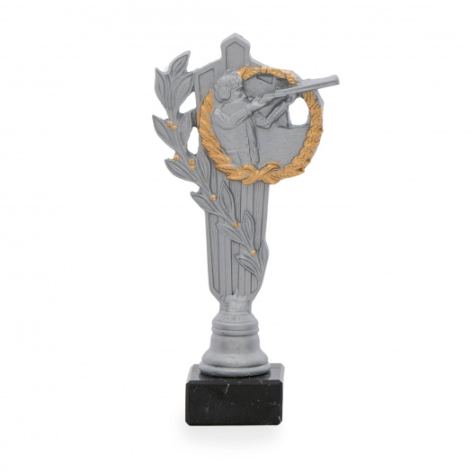 Trofej luxusní se symbolem střelby, výška 26 cm, stříbrná/zlatá