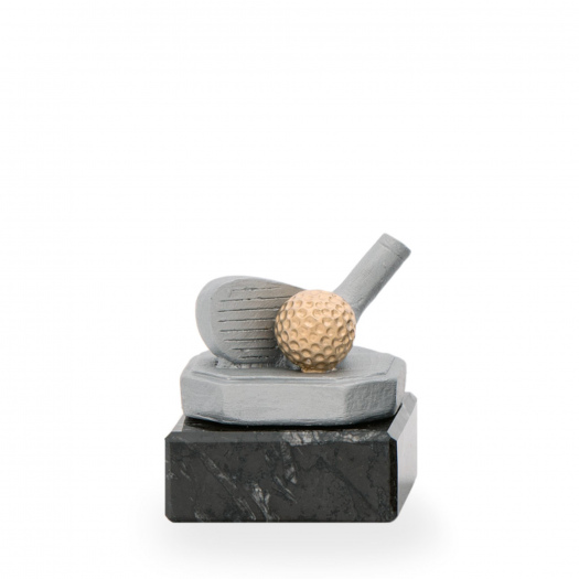 Trofej luxusní se symbolem golfu, výška 8 cm, stříbrná/zlatá