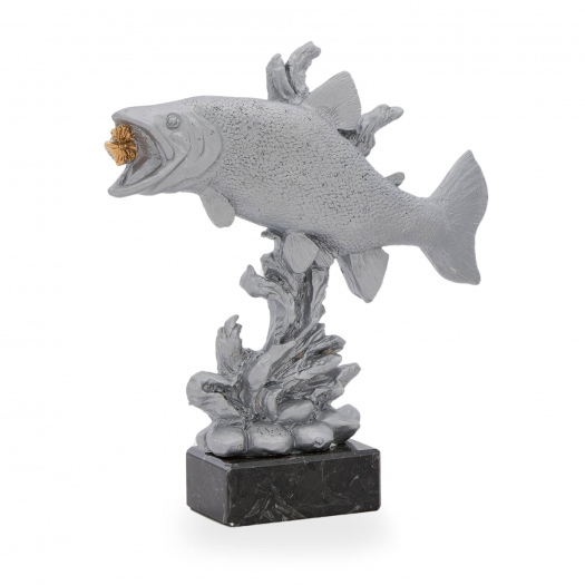 Trofej luxusní se symbolem rybářství, výška 22 cm, stříbrná/zlatá