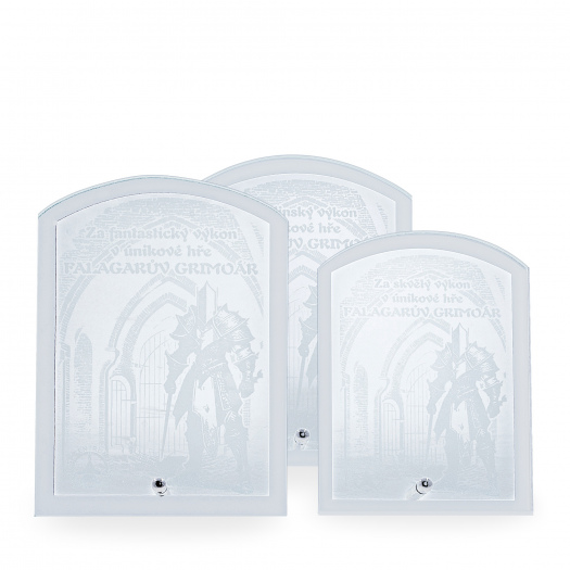 Skleněná plaketa s laserovým gravírováním, 120x155 mm