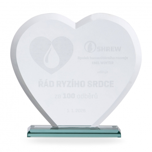 Skleněná plaketa s laserovým gravírováním, 160x180 mm