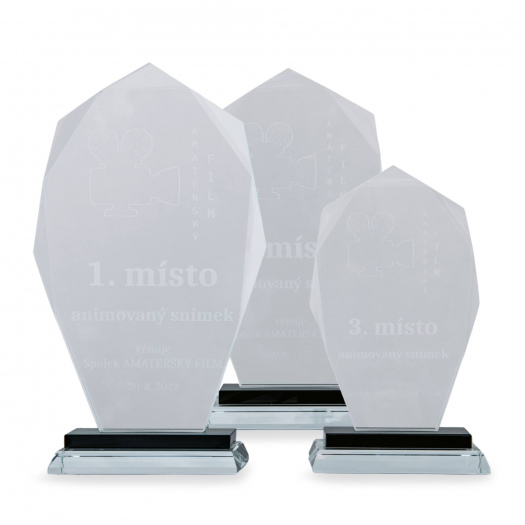 Skleněná luxusní plaketa s laserovým gravírováním, 115x205mm