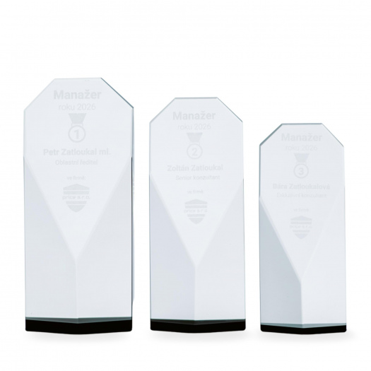 Skleněná luxusní plaketa s laserovým gravírováním, 70x170mm