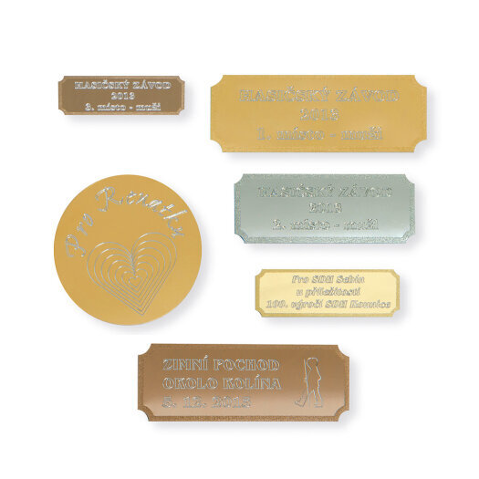 Štítek kovový - gravírovaný, 62x22 mm, zlato
